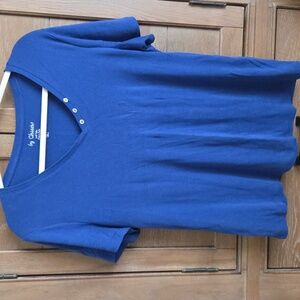 Chico's Royal Blue V-Neck Tee with Button Detail Size L